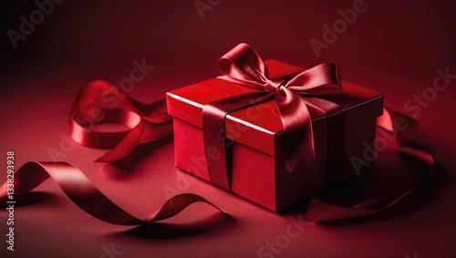 Red gift box on deep red backdrop