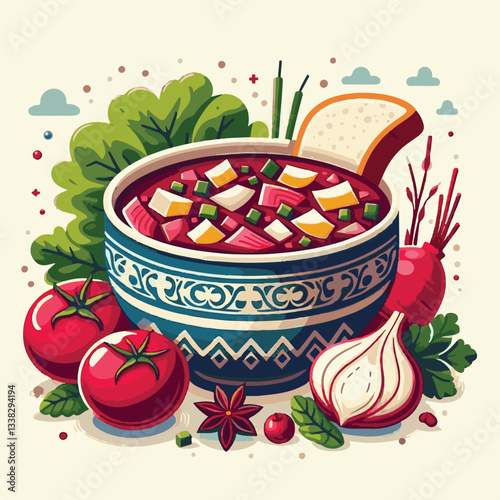 soup, food, borscht, bowl, ukrainian, dish, lunch, dinner, vegetable, beet, cream, cuisine, borsch, beetroot, red, meat, traditional, healthy, meal, homemade, hot, gourmet, plate, garlic, tasty, cooki