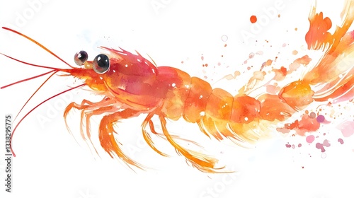 Wallpaper Mural Watercolor Painting of a Vibrant Orange Shrimp Torontodigital.ca