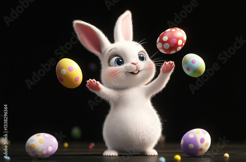 Vibrant White Rabbit Juggling Colorful Easter Eggs