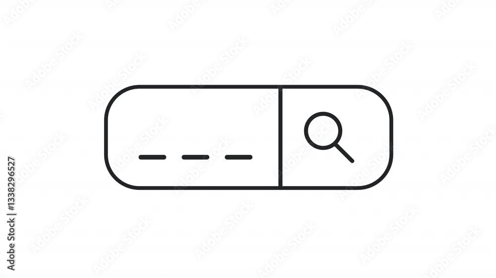 Animated search bar icon. Field with magnifying glass button line animation. Browsing data on internet tool. Black illustration on white background. HD video with alpha channel. Motion graphic Animated search bar icon. Field with magnifying glass button line animation. Browsing data on internet tool. Black illustration on white background. HD video with alpha channel. Motion graphic