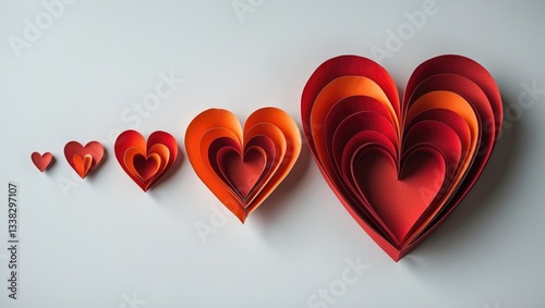 Isolated red paper hearts on a white background