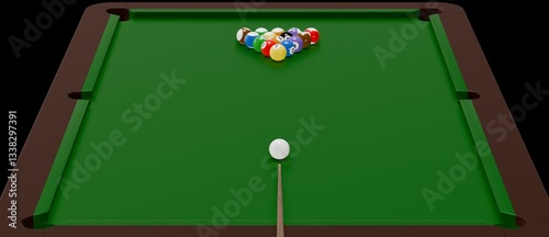 Pool Billiard. American billiard Balls and Triangle 3D illustration with Green background. Eight Ball, Billiard balls, Bilardo topları