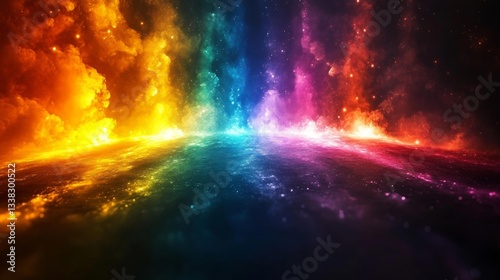 A Radiant Rainbow Spectrum of Light Bending and Refracting Across a Dark Background Perfect for Highlighting Products. Generative AI