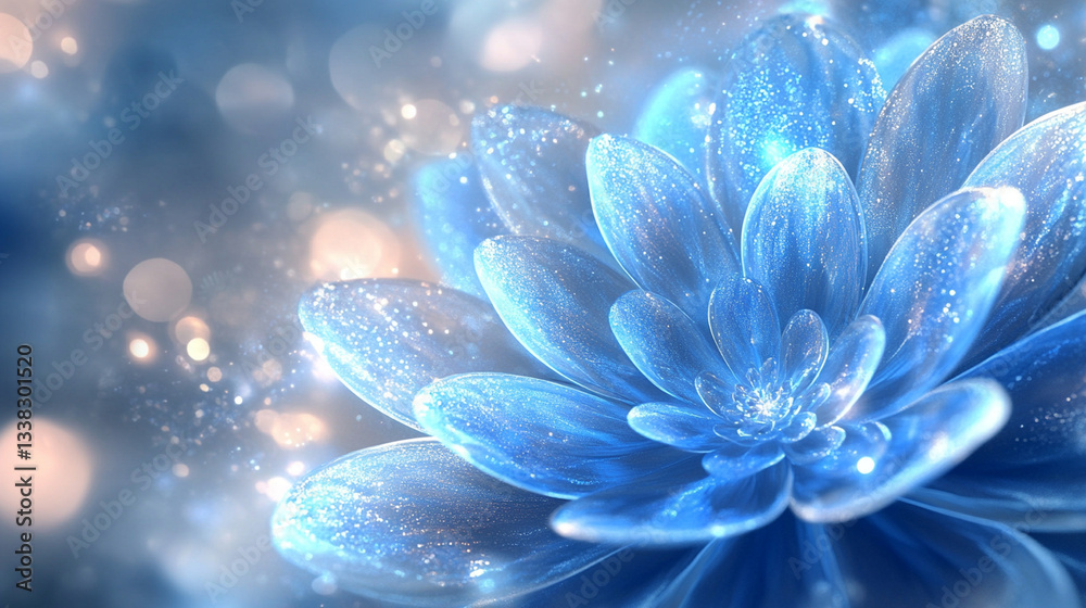 Fototapeta premium A futuristic floral background with holographic petals, shimmering in shades of electric blue and silver.