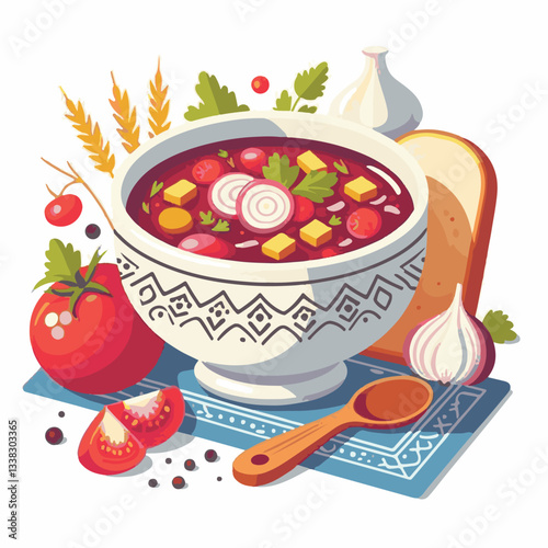 soup, food, borscht, bowl, ukrainian, dish, lunch, dinner, vegetable, beet, cream, cuisine, borsch, beetroot, red, meat, traditional, healthy, meal, homemade, hot, gourmet, plate, garlic, tasty, cooki