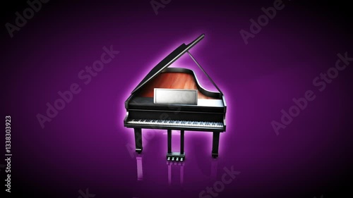 Piano, black wooden piano, piano animation