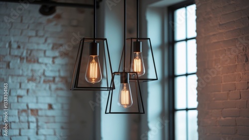 black minimalist loft chandelier featuring LED filament lamps within an interior