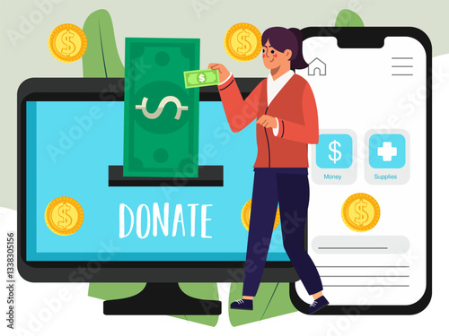 Online Donation Concept Illustration Stylish and Beautiful