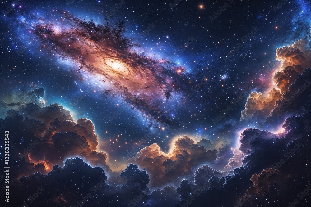 Obraz premium Stunning Night Sky Illustration Featuring the Cosmos Galaxy and Nebula