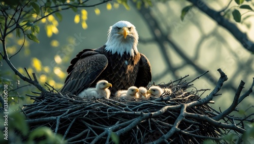Eagle and chicks in their nest