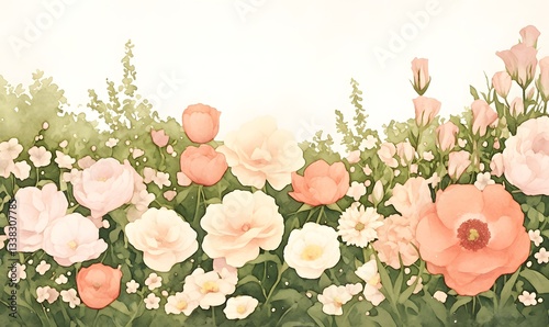 A vibrant watercolor painting of an array of colorful flowers, including roses and peonies, in full bloom, Generative AI