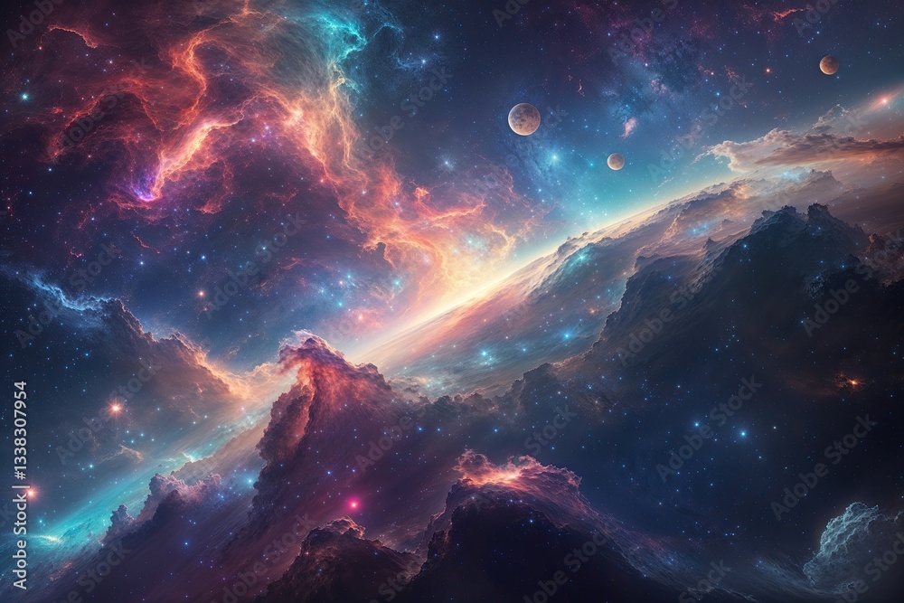 Fototapeta premium Vibrant Cosmic Depths and Celestial Beauty in Ethereal Astral Space Scene