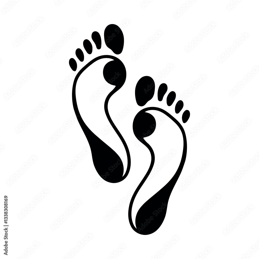 One line drawing of human steps, footprints One line drawing of human steps, footprints
