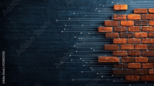 Abstract Representation of a Brick Wall with Digital Lines Symbolizing Cyber Defense and Security Concepts in a Contemporary Setting