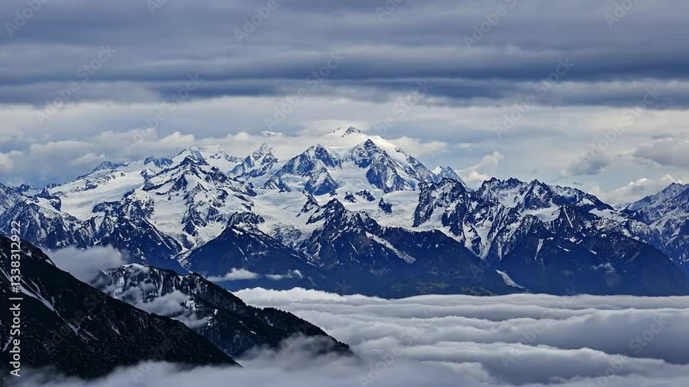 Aerial view of snow capped mountains, backward flying drone shot Aerial view of snow capped mountains, backward flying drone shot