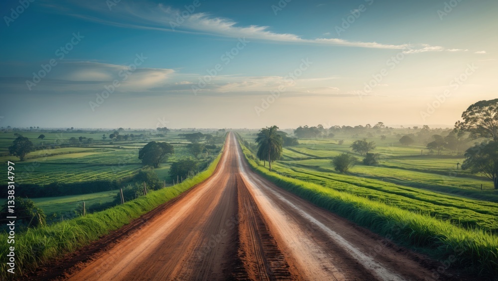 Obraz premium dirt road on rural land next to plantations