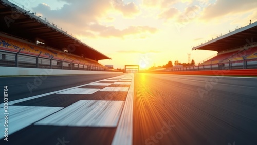 Sunrise motion blur effect on an asphalt race track featuring