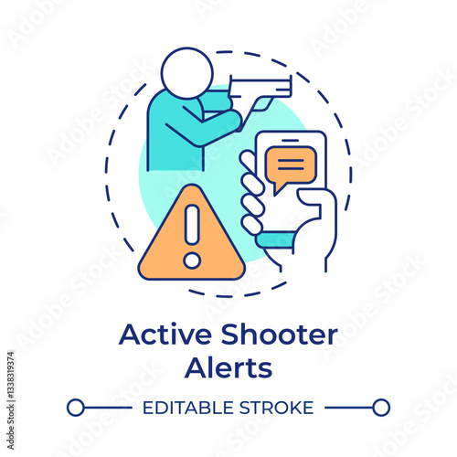 Active shooter alerts multi color concept icon. Threat of gun violence prevention. Public safety. Round shape line illustration. Abstract idea. Graphic design. Easy to use in application