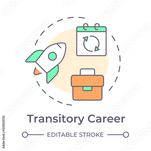 Transitory career multi color concept icon. Job change, flexibility. Gig worker, freelance. Round shape line illustration. Abstract idea. Graphic design. Easy to use in infographic, presentation