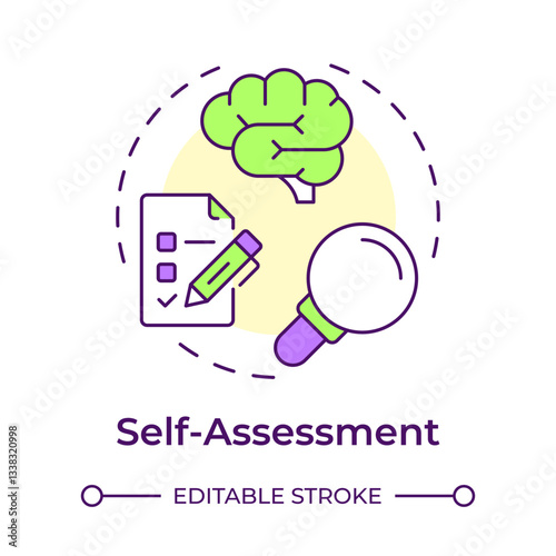 Self assessment multi color concept icon. Professional growth. Career development. Test, knowledge. Round shape line illustration. Abstract idea. Graphic design. Easy to use in infographic