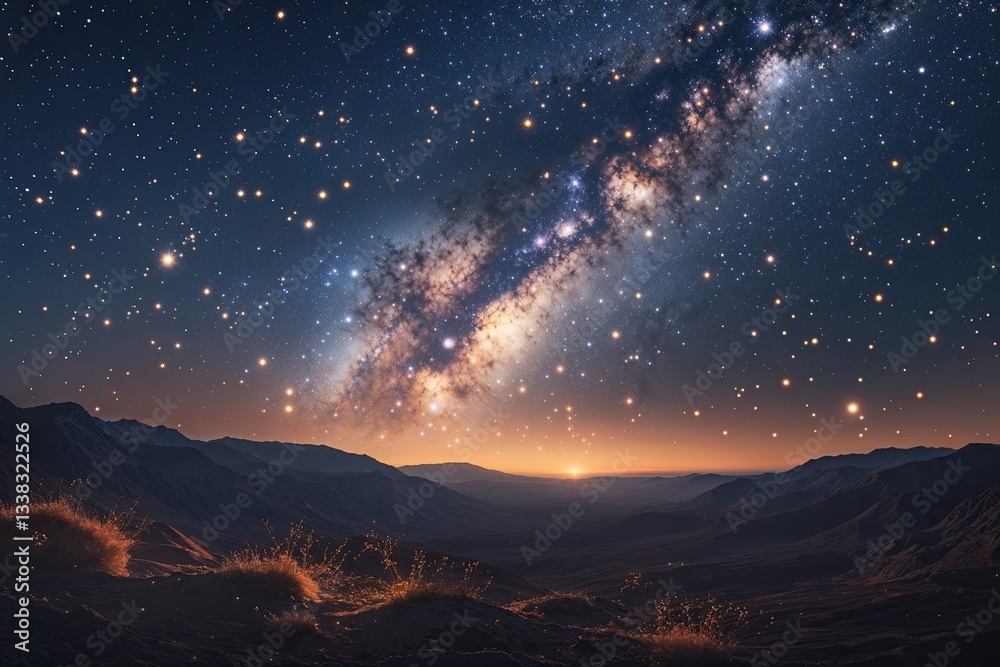 Fototapeta premium Ethereal Milky Way and Glittering Stardust Over a Cosmic Nightfall
