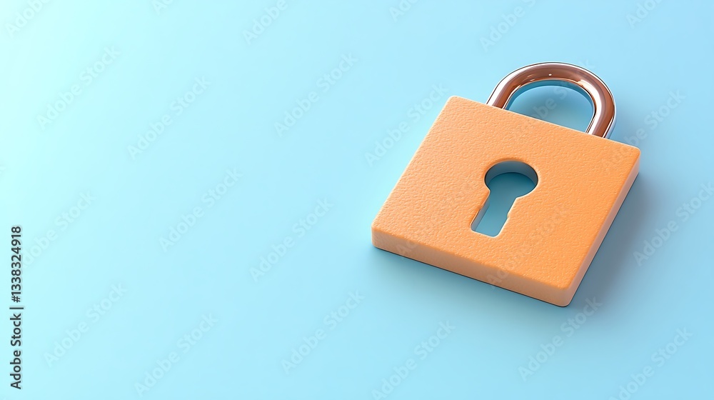 Bright Orange Padlock with Keyhole on a Soft Blue Background Symbolizing Security and Protection of Information Bright Orange Padlock with Keyhole on a Soft Blue Background Symbolizing Security and Protection of Information