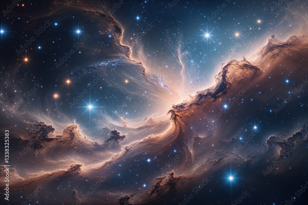 Fototapeta premium Captivating Nebula-Infused Galaxy Scene with Bright Stars and Sophisticated Tones