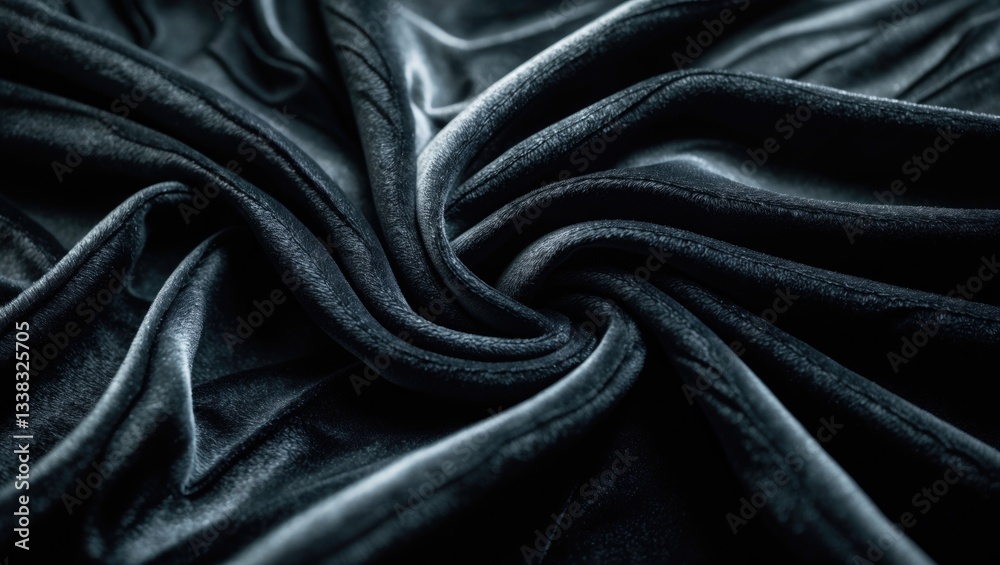Fototapeta premium Black luxury velvet backdrop, with selective focus. Velour flannel texture.