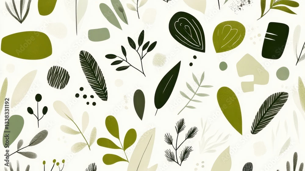 Verdant botanical pattern displaying intertwining green leaves, organic branches, overlapping in fluid symmetrical composition, suitable for textile design, wallpaper, packaging backgrounds Verdant botanical pattern displaying intertwining green leaves, organic branches, overlapping in fluid symmetrical composition, suitable for textile design, wallpaper, packaging backgrounds