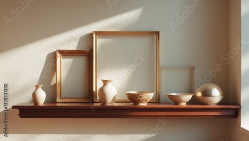 Stylish shelf on a white wall