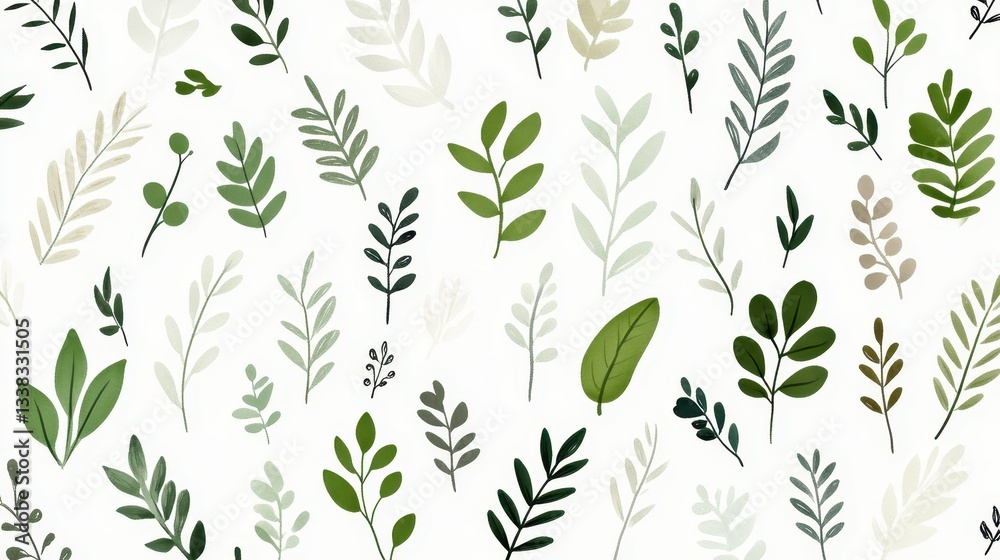 Green and beige leaves in various shapes and sizes form a seamless pattern, perfect for nature inspired designs, fabric prints, wallpapers, and website backgrounds Green and beige leaves in various shapes and sizes form a seamless pattern, perfect for nature inspired designs, fabric prints, wallpapers, and website backgrounds