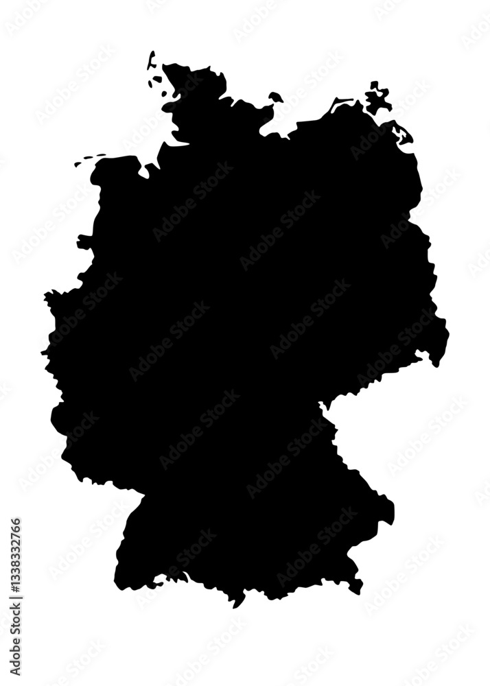 Vector map of Germany, Federal Republic of, a country in Central Europe. Detailed black silhouette, isolated on white background. Vector map of Germany, Federal Republic of, a country in Central Europe. Detailed black silhouette, isolated on white background.