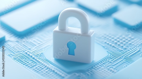 Wallpaper Mural Conceptual image of a white padlock on a blue digital background symbolizing security and protection of data Torontodigital.ca