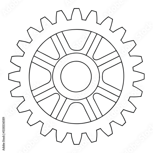 Detailed Illustration of Mechanical Spur Gear with Central Bolt, gear shape gear wheels isolated on white