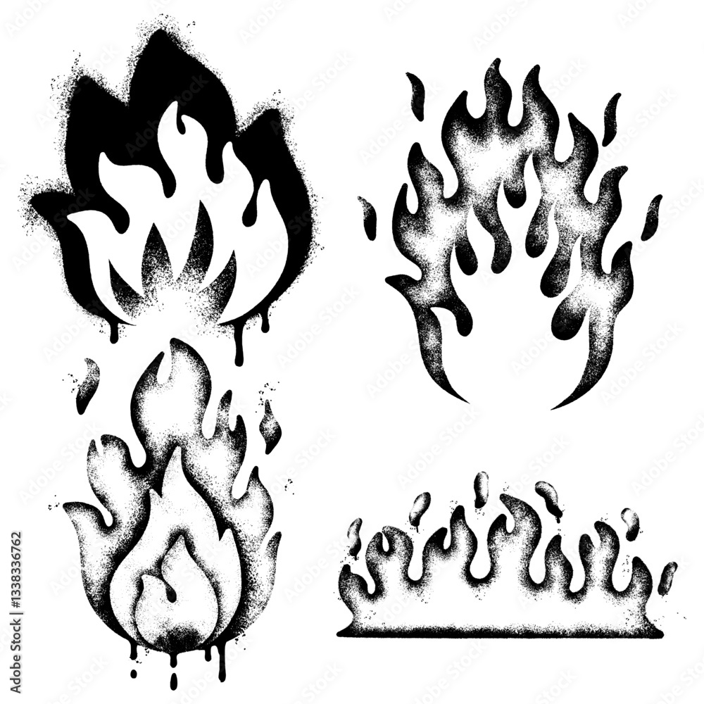 Set of graffiti spray paint flame icon. design elements for banner, flyer, street art, cards, poster, and ads.