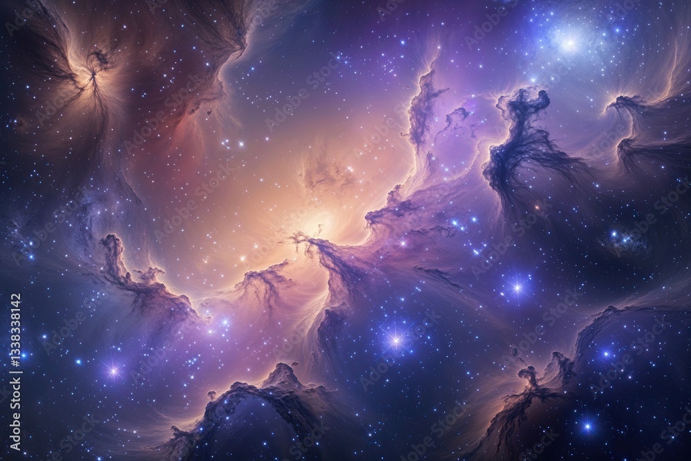 Spellbinding Nebulae and Glimmering Hues in a Celestial Panorama of Sapphire, Peach, and Lilac Stars Spellbinding Nebulae and Glimmering Hues in a Celestial Panorama of Sapphire, Peach, and Lilac Stars