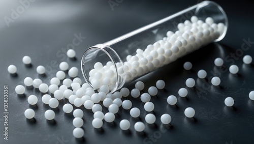 Plastic pellets. Clear Polyethylene granules. Plastic raw material. photo