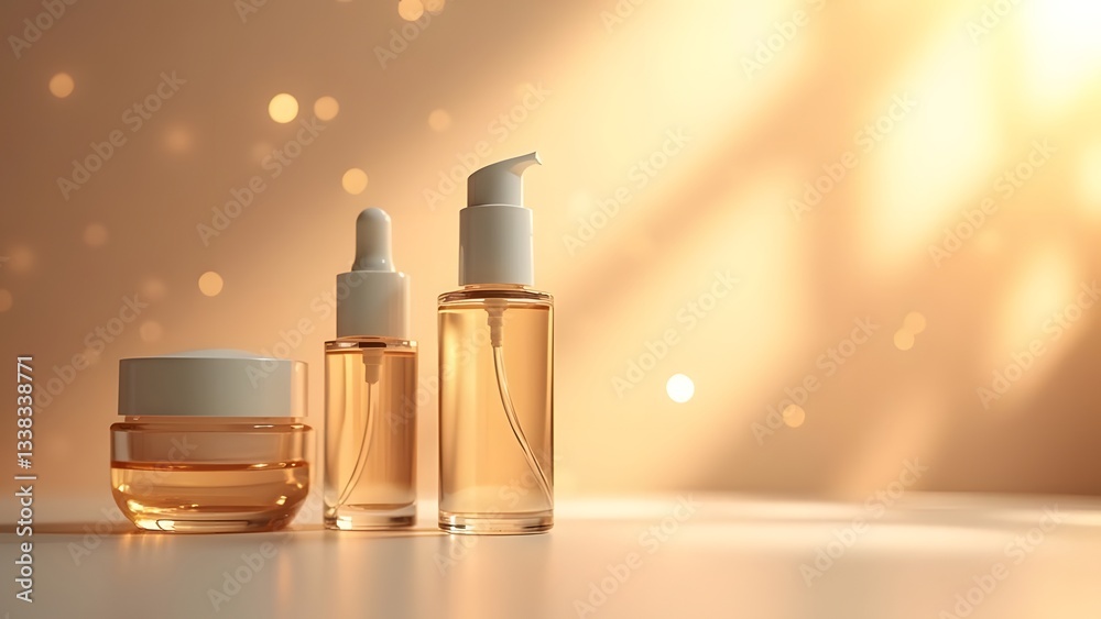 Naklejka premium Luxurious Skincare Showcase with Bokeh Light and Elegant Shadows