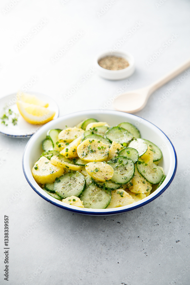 Homemade potato salad with cucumber and lemon Homemade potato salad with cucumber and lemon