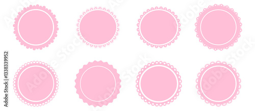 Scalloped pink cute border simple divider ornament edge cut out decoration isolated on white background. Y2k trendy coquette