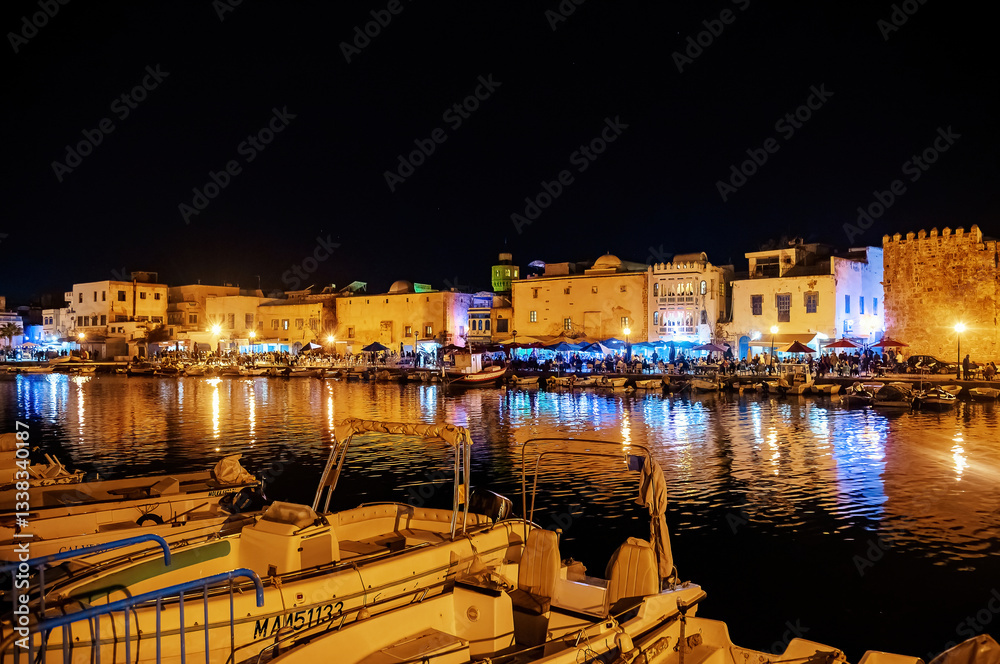 The old harbor of Bizerte city by night