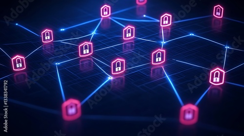 Wallpaper Mural Digital Network Illustration with Lock Icons for Cybersecurity and Data Protection in Technology Landscape Torontodigital.ca