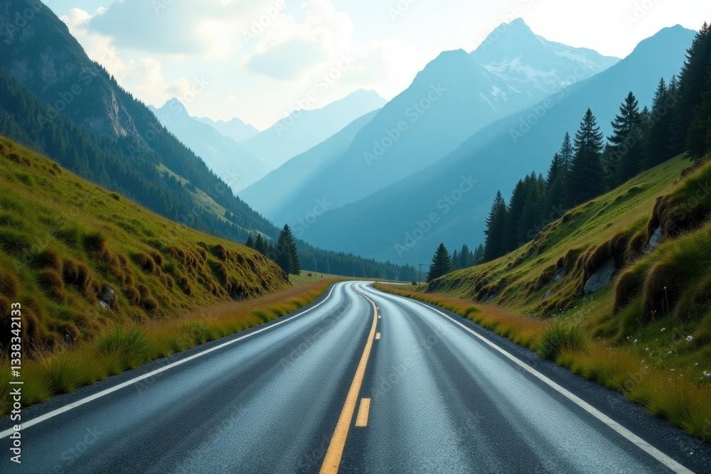 Fototapeta premium Serpentine mountain road, soft focus background, breathtaking, travel, majestic