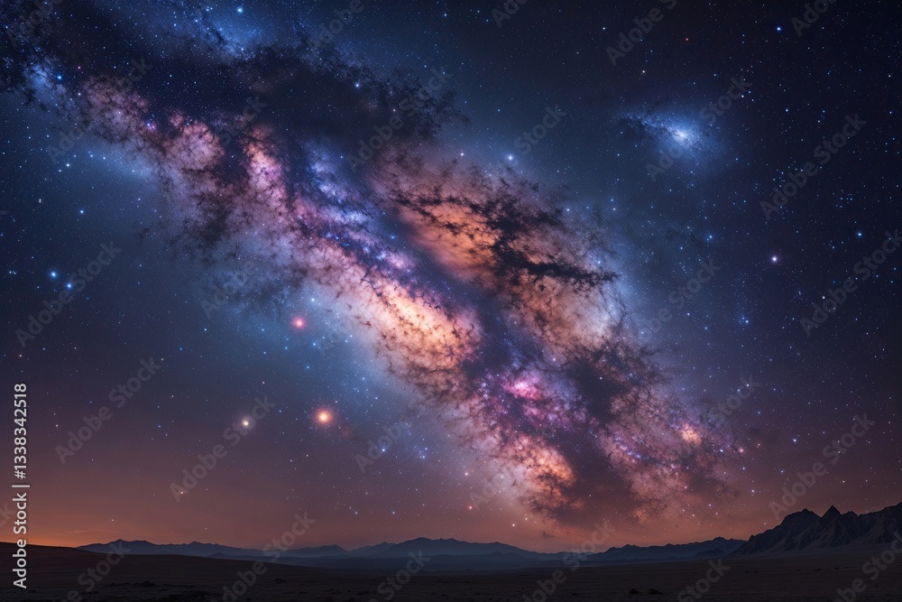 Naklejka premium Stunning Milky Way Galaxy Backdrop with Nebula Wonders and Expansive Cosmos