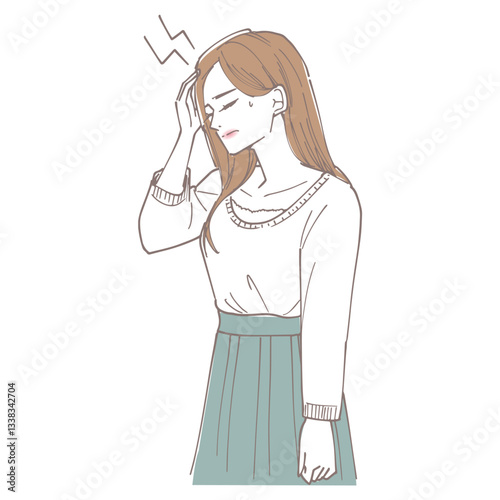 頭が痛そうな女性　体調不良の女性