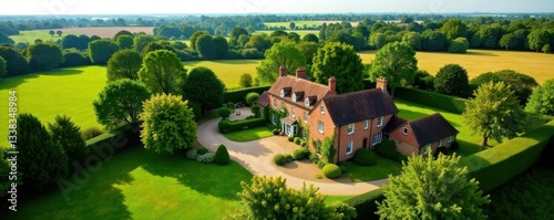 Luxury homes, idyllic English countryside Aerial view , british, day, roof