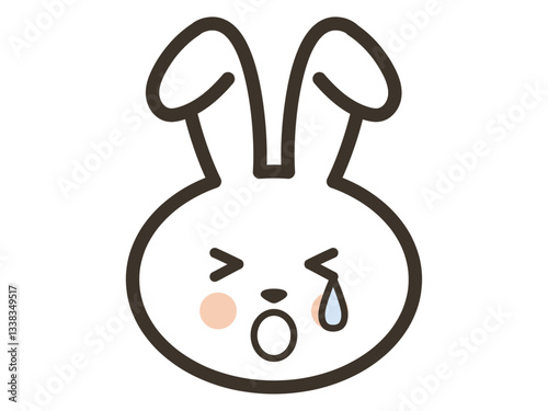 白いうさぎさんの泣いている顔のアイコンイラスト