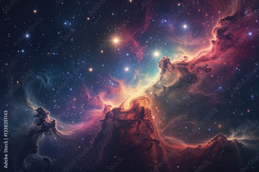 Obraz premium Vibrant Cosmos Background Featuring Colorful Nebula and Twinkling Stars