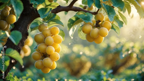 Plum tree bearing ripe yellow plums.